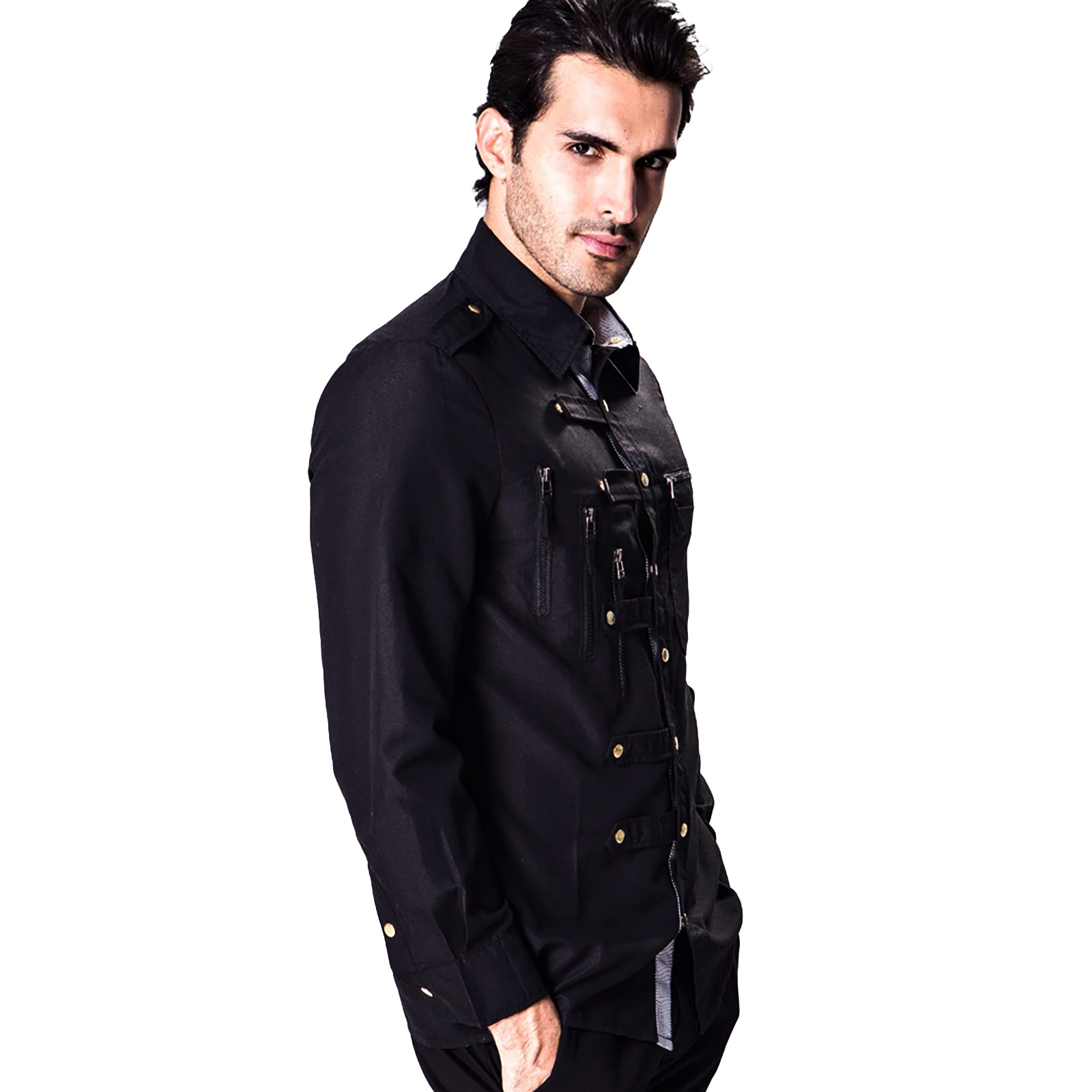 Camisa de manga larga slim fit para hombre: poliéster transpirable, bolsillo en el pecho, camisa informal/deportiva para exteriores